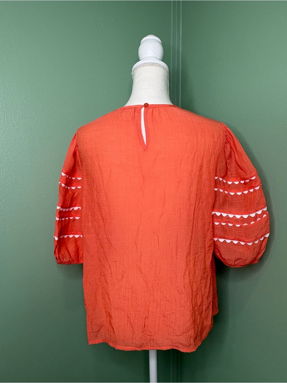 Zac & Rachel Coral Puff-Sleeve Ladder-Trim Blouse - Picture 4 of 9
